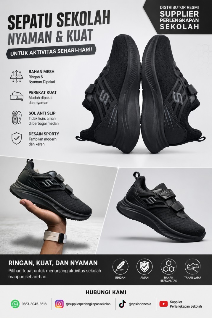 Sepatu Sekolah Hitam Sporty dan Nyaman untuk Aktivitas Sehari-Hari