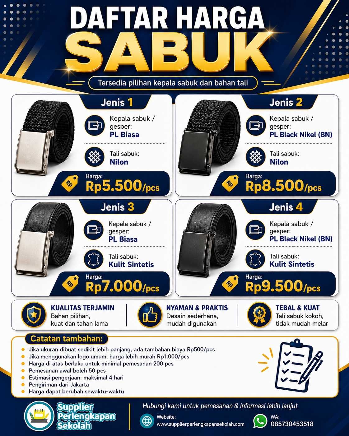 Supplier Sabuk/Ikat Pinggang Sekolah Custom Logo | Harga Grosir Murah