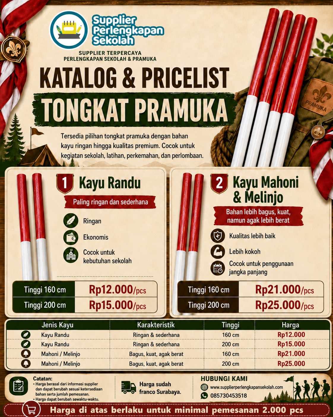 Jual Tongkat Pramuka Grosir Harga Supplier | Ukuran 160 dan 200 cm