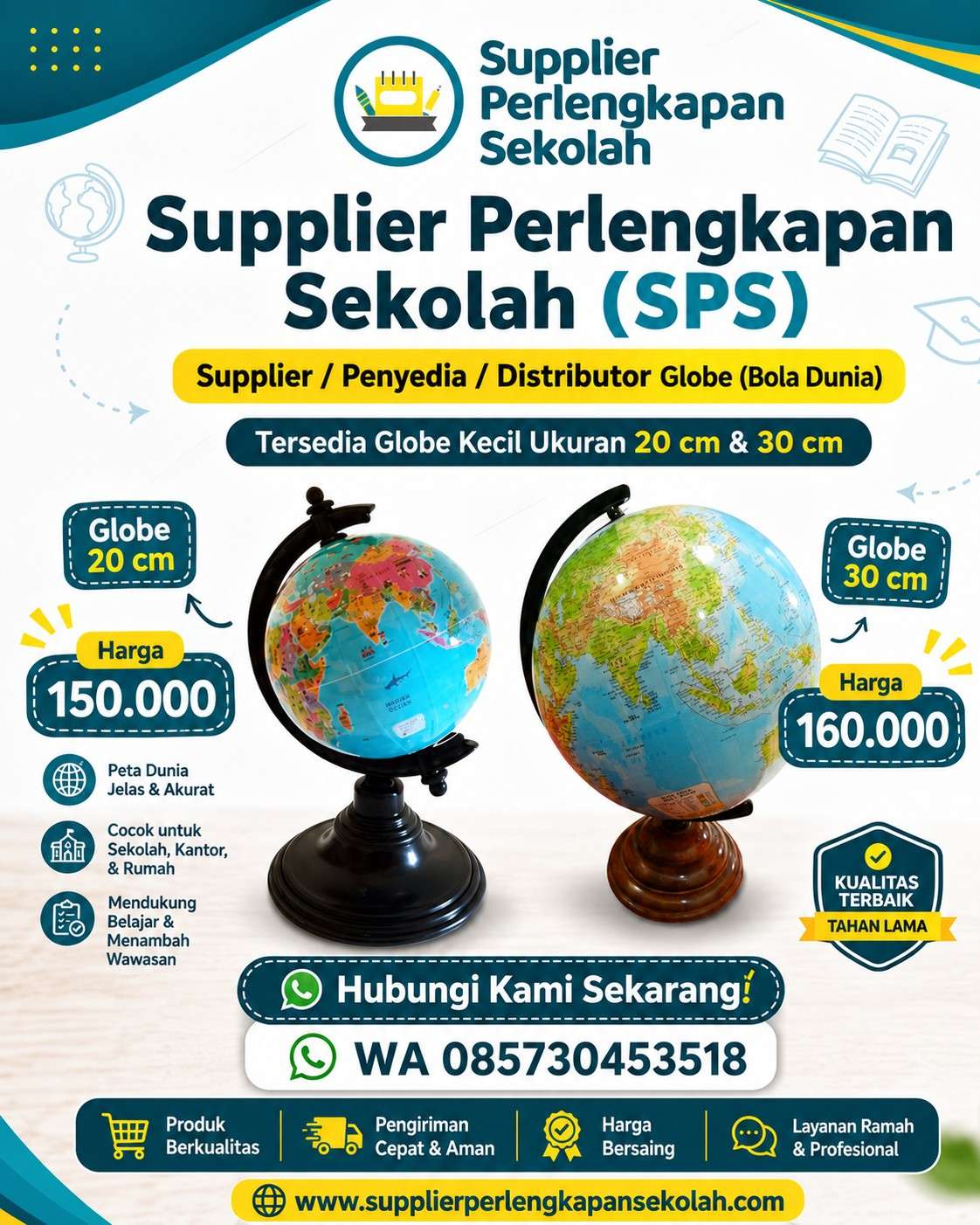 Supplier Globe (Bola Dunia) Sekolah Ukuran 20 cm & 30 cm