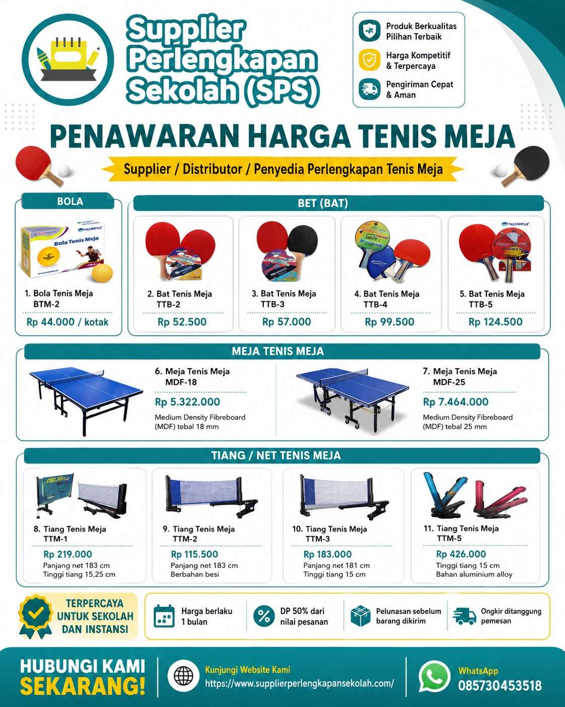 Supplier Perlengkapan Tenis Meja untuk Sekolah, Kampus & Instansi