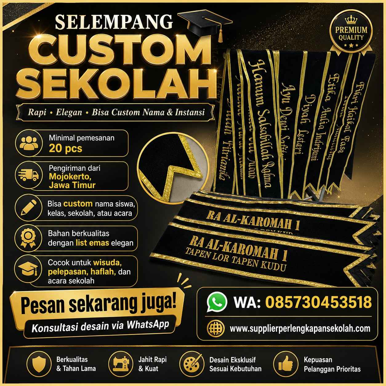 Supplier Selempang Wisuda Custom Sekolah | Bordir Nama & Logo