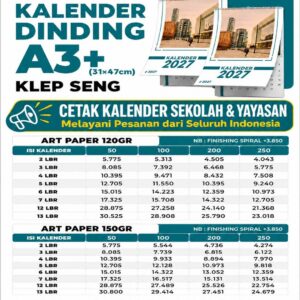 Cetak Kalender Identitas Sekolah dan Yayasan Tahun 2027