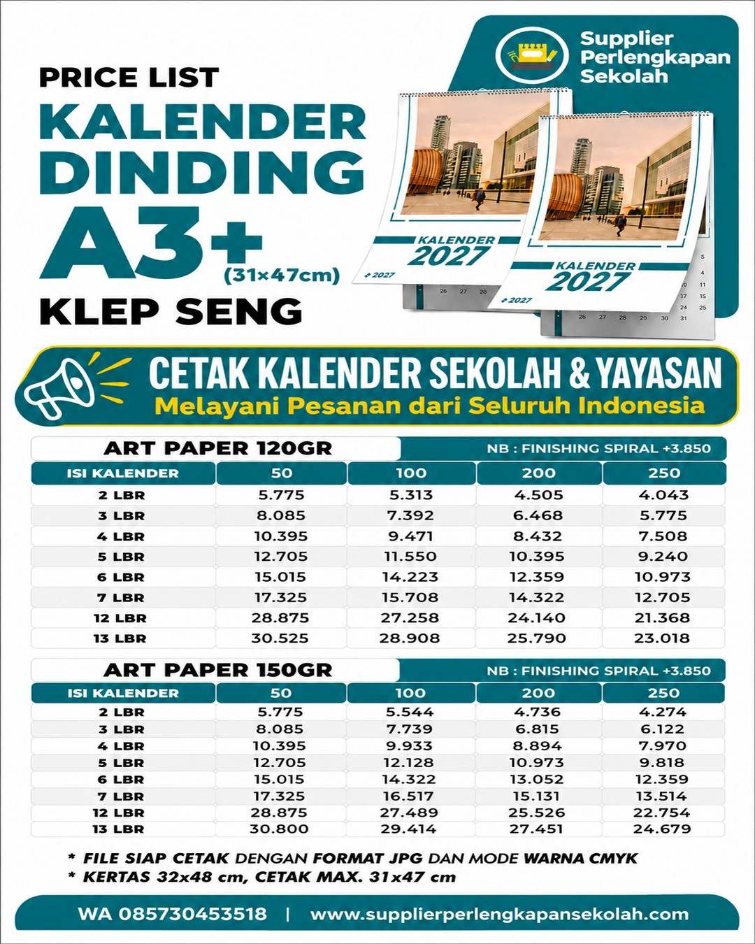 Cetak Kalender Identitas Sekolah dan Yayasan Tahun 2027