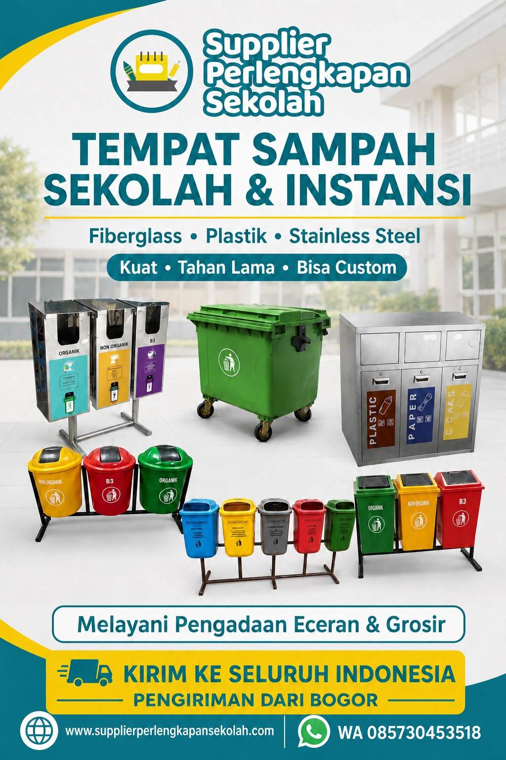 Supplier Tempat Sampah Sekolah dan Instansi Berkualitas, Kuat, serta Bisa Custom