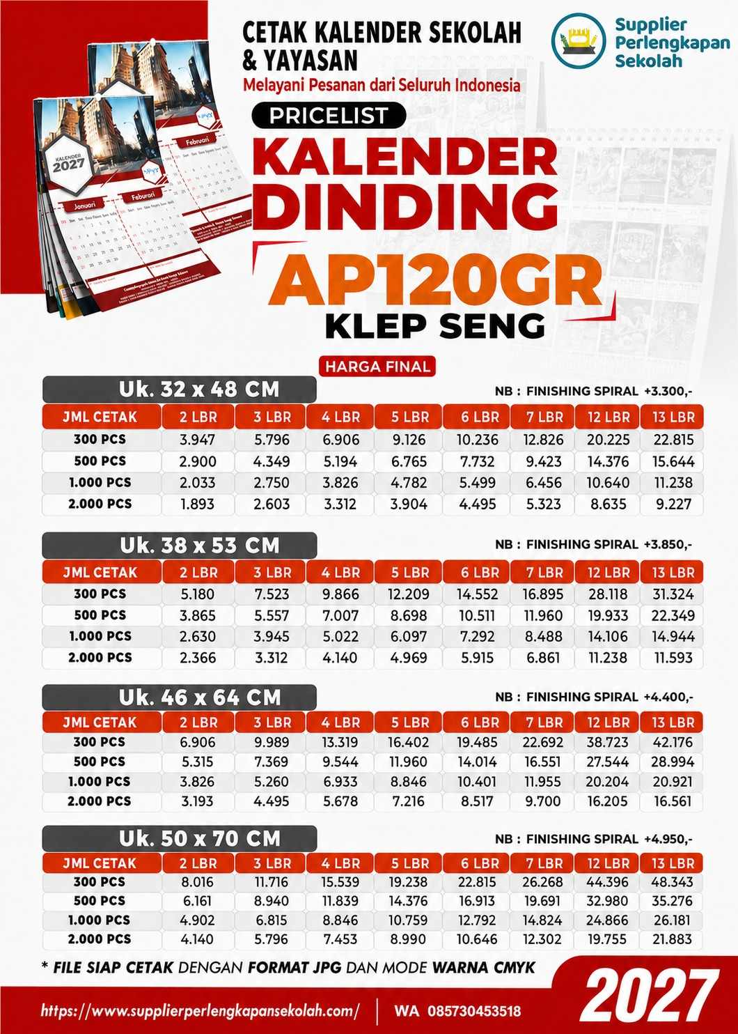 Cetak Kalender Sekolah dan Yayasan 2027 Desain Custom